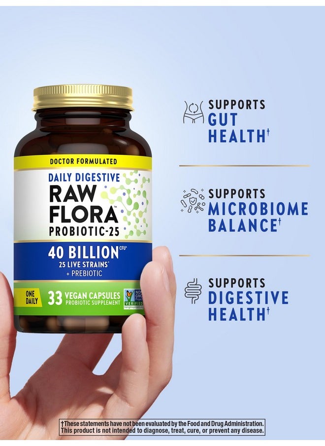 Raw Flora Probiotic with Prebiotics | 40 Billion CFU | Daily Digestive Vegan Capsules | Gluten Free Supplement for Men and Women | by Nature's Truth