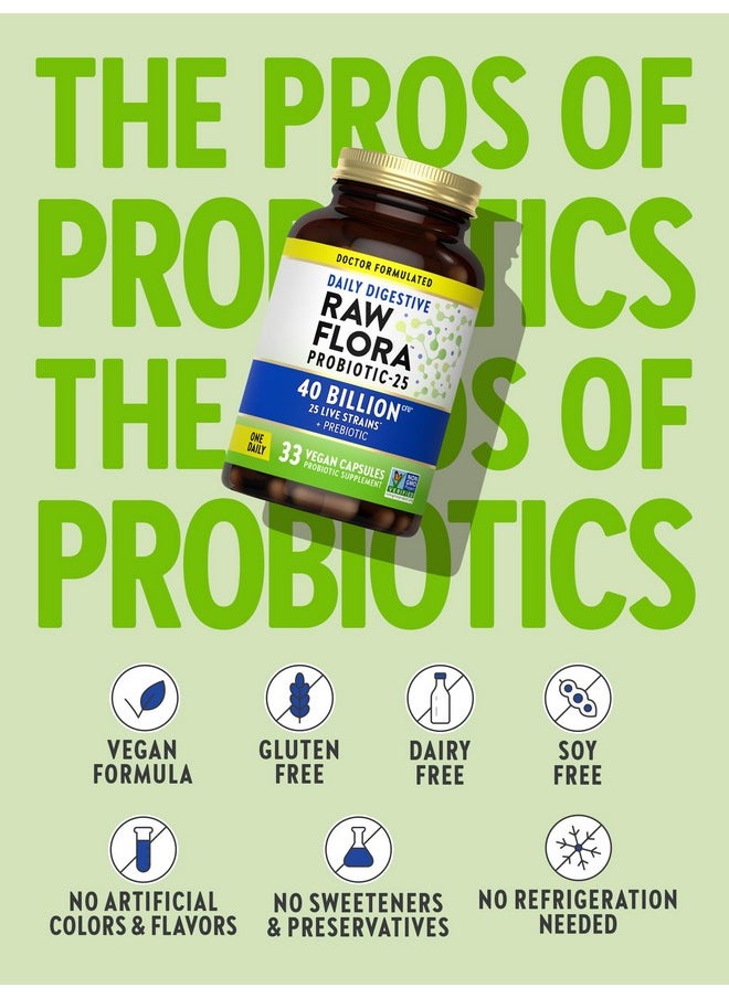 Raw Flora Probiotic with Prebiotics | 40 Billion CFU | Daily Digestive Vegan Capsules | Gluten Free Supplement for Men and Women | by Nature's Truth