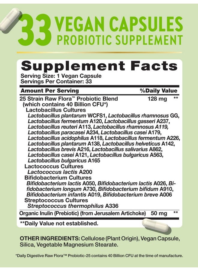 Raw Flora Probiotic with Prebiotics | 40 Billion CFU | Daily Digestive Vegan Capsules | Gluten Free Supplement for Men and Women | by Nature's Truth