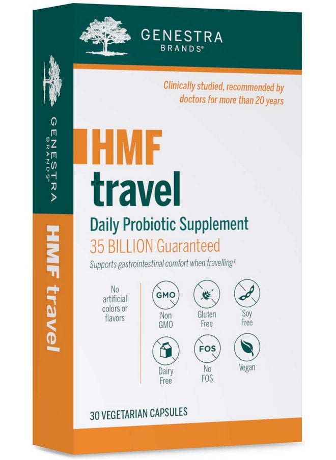 Genestra Brands - HMF Travel - Shelf Stable Probiotics to Support Gastrointestinal Health When Travelling - 30 Capsules