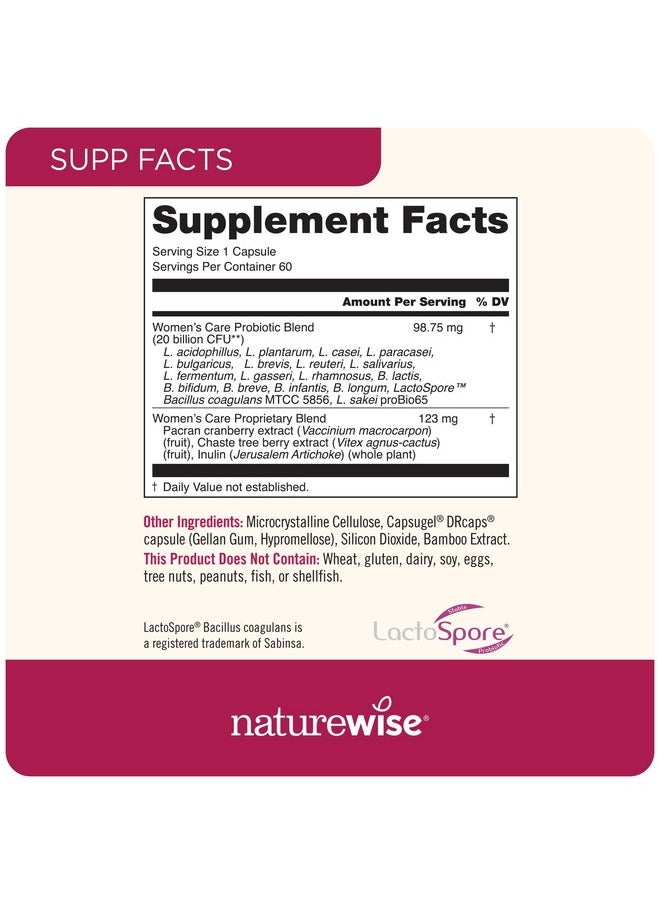 NatureWise Probiotics for Women - Multi-Strain Probiotic with Prebiotics + Cranberry - Vaginal, PH Balance, Digestive, Urinary Tract - 18 Unique Strains, 20 Billion CFU - 60 Capsules[2-Month Supply]