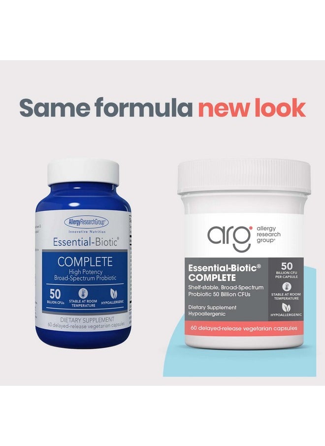 Allergy Research Group Essential-Biotic Complete Supplement - High Potency Probiotics for Men & Women, Supports Gut & Digestive Health, 50 Billion CFUs, Delayed-Release Vegetarian Capsules - 60 Count