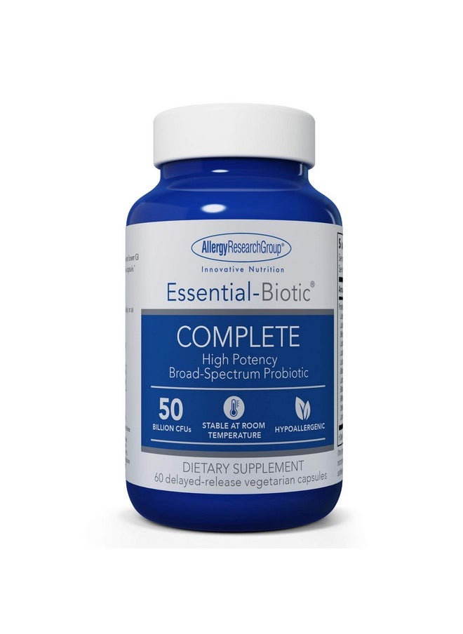 Allergy Research Group Essential-Biotic Complete Supplement - High Potency Probiotics for Men & Women, Supports Gut & Digestive Health, 50 Billion CFUs, Delayed-Release Vegetarian Capsules - 60 Count