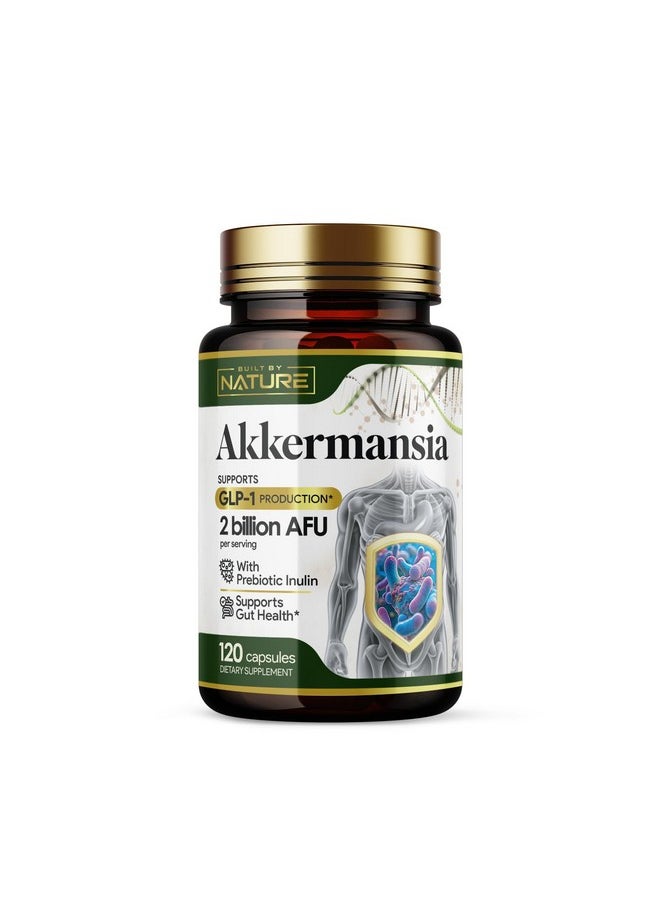 Built by Nature Akkermansia Muciniphila Probiotic Supplement - 2 Billion AFU - Supports GLP-1, Immune & Digestive Gut Health - 120 Delayed Release Capsules