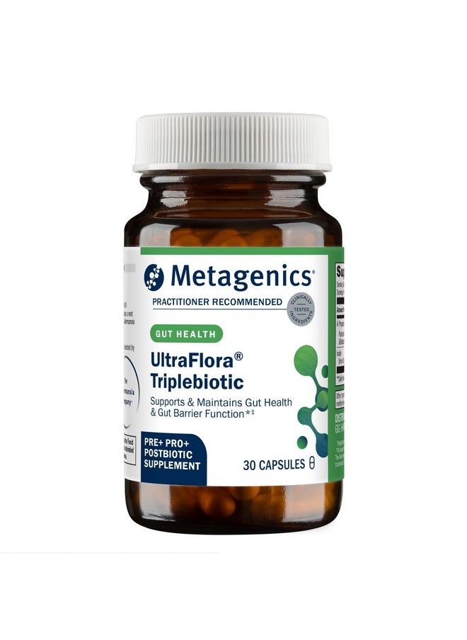 Metagenics UltraFlora Triplebiotic with Akkermansia- Digestive Supplement for Gut Health & Gut Barrier Function* - Contains Prebiotic, Probiotic & Postbiotic - 30 Capsules