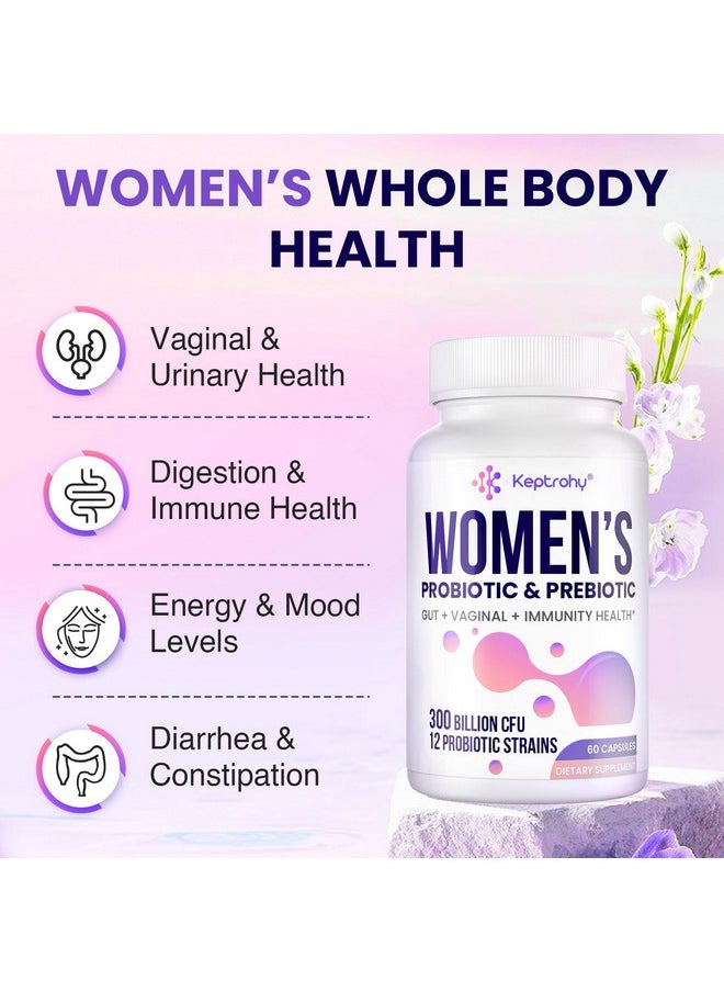 Vaginal Probiotics for Women - 300 Billion CFUs 12 Strains Probiotics with Prebiotic, Organic Cranberry Extract Daily Women's Probiotic for Vaginal, Urinary, Digestive, Gut, Immune Health, 60 Capsules
