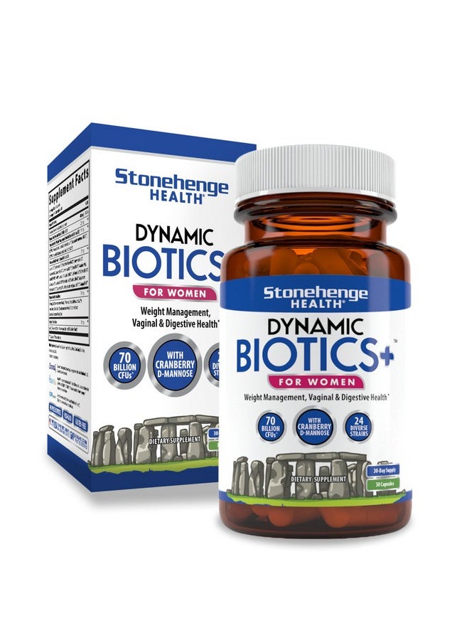 Stonehenge Health Probiotics 70 Billion CFU + 24 Strains, Prebiotic, Dynamic Biotics+ for Women, New Formula for Weight Management, Digestive & Vaginal Support, Delayed Release Shelf Stable Non-GMO