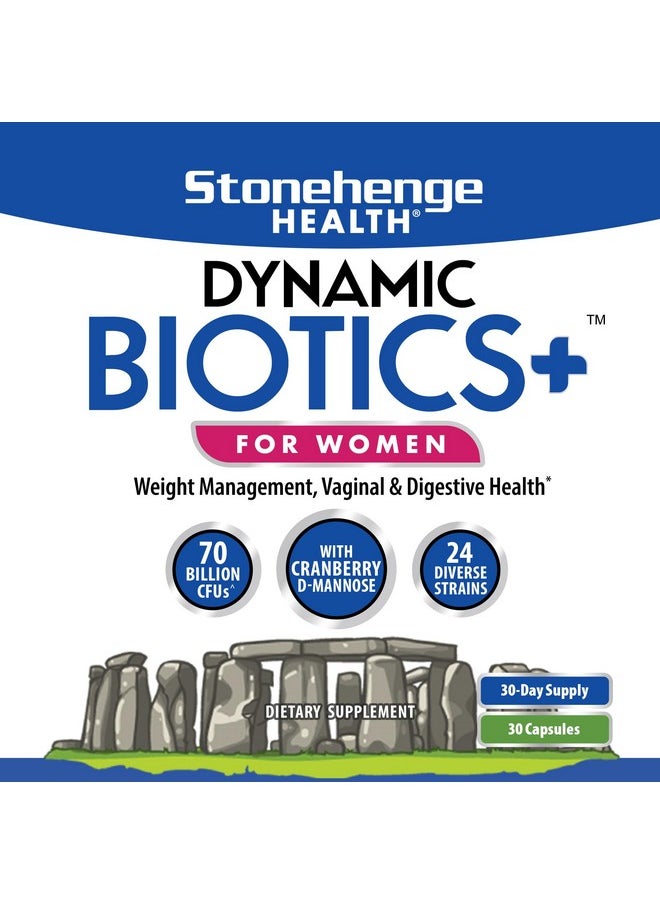 Stonehenge Health Probiotics 70 Billion CFU + 24 Strains, Prebiotic, Dynamic Biotics+ for Women, New Formula for Weight Management, Digestive & Vaginal Support, Delayed Release Shelf Stable Non-GMO