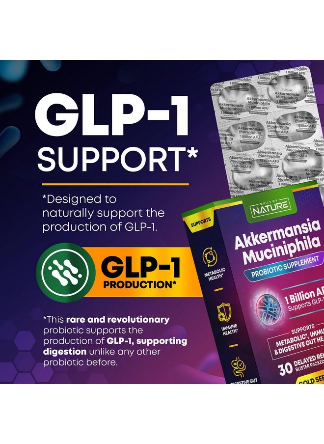 Built by Nature Akkermansia Muciniphila Probiotic Supplement - 1 Billion AFU - Supports GLP-1, Immune & Digestive Gut Health - 30 Delayed Release Blister Packed Capsules