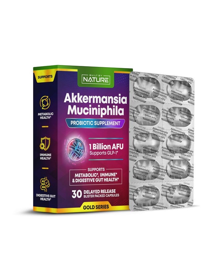 Built by Nature Akkermansia Muciniphila Probiotic Supplement - 1 Billion AFU - Supports GLP-1, Immune & Digestive Gut Health - 30 Delayed Release Blister Packed Capsules