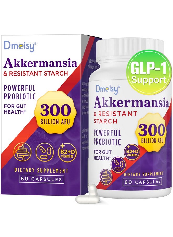 GLP-1 Probiotic - 300 Billion AFU Akkermansia Muciniphila, Akkermansia Probiotic for Women & Men, for Boost GLP-1, Digestive, Gut, Immunity, Enhances Gut Lining Function & Intestinal Walls, 60 Capsule