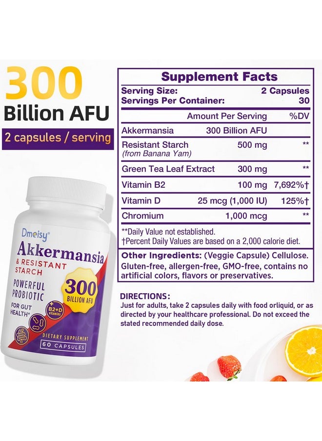 GLP-1 Probiotic - 300 Billion AFU Akkermansia Muciniphila, Akkermansia Probiotic for Women & Men, for Boost GLP-1, Digestive, Gut, Immunity, Enhances Gut Lining Function & Intestinal Walls, 60 Capsule