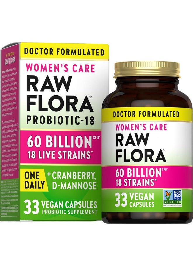 Raw Flora Probiotics for Women | 60 Billion CFU | 33 Vegan Capsules | with Cranberry & D-Mannose | Vegan & Gluten Free Vitamins | by Nature's Truth