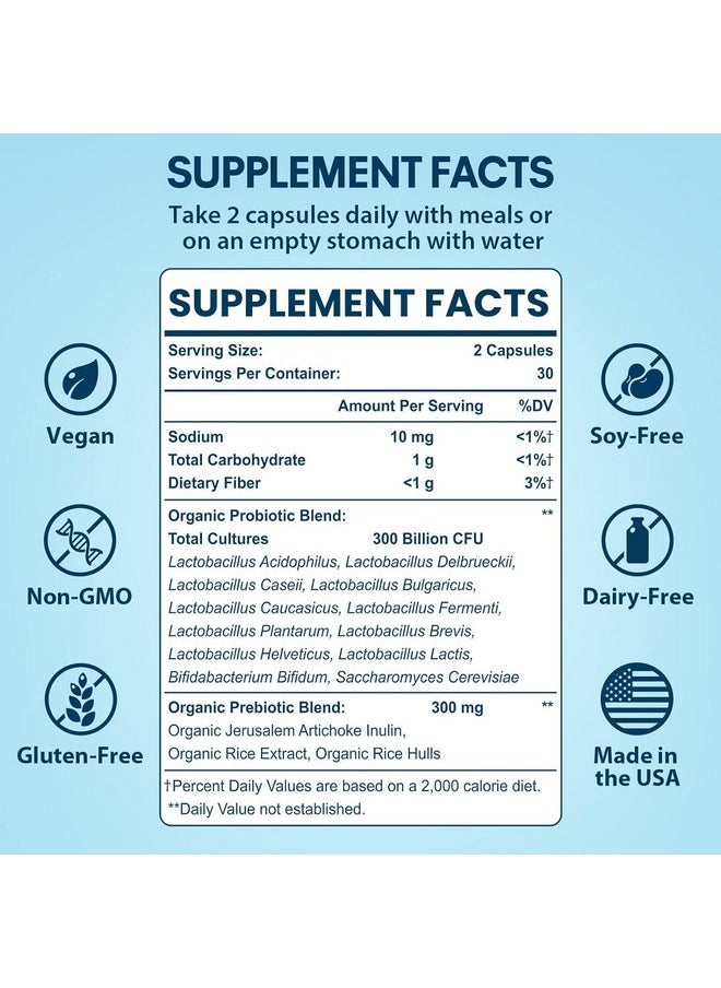 Probiotics for Women and Men, 300 Billion CFU Probiotics from 12 Strains Probiotic, Organic Prebiotics Blend, Shelf Stable Probiotic Supplement for Gut Immune & Digestive Health, 180 Capsules