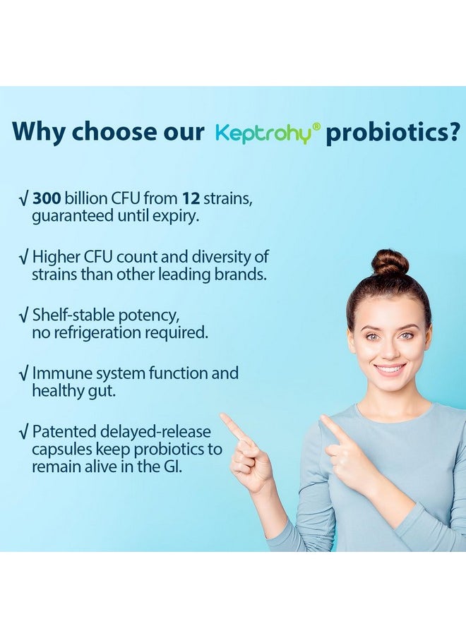 Probiotics for Women and Men, 300 Billion CFU Probiotics from 12 Strains Probiotic, Organic Prebiotics Blend, Shelf Stable Probiotic Supplement for Gut Immune & Digestive Health, 180 Capsules