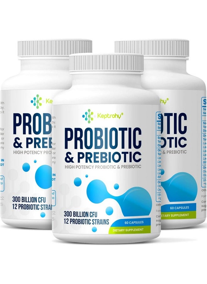 Probiotics for Women and Men, 300 Billion CFU Probiotics from 12 Strains Probiotic, Organic Prebiotics Blend, Shelf Stable Probiotic Supplement for Gut Immune & Digestive Health, 180 Capsules