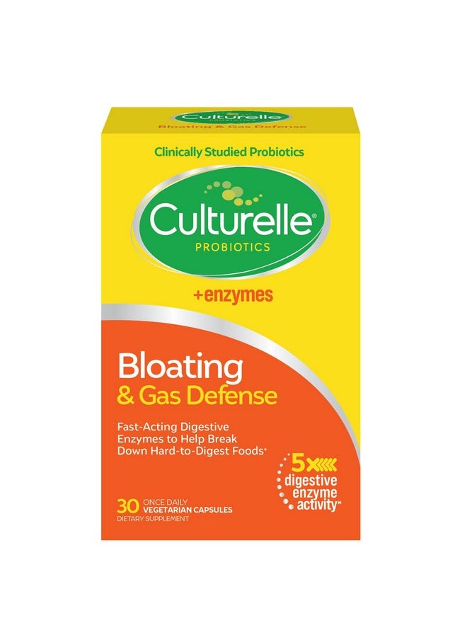 Culturelle Bloating & Gas Defense, Digestive Enzymes & Probiotics for Digestive Health, 30 Capsules, Supports Occasional Indigestion & Discomfort