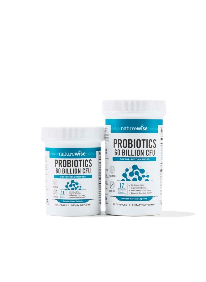 NatureWise Probiotics 60 Billion CFU - 17 Strains + Organic Prebiotics - Immune, Digestive & Gut Health Probiotic for Women & Men - Vegetarian, Gluten-Free, Non-GMO - 30 Capsules[1-Month Supply]