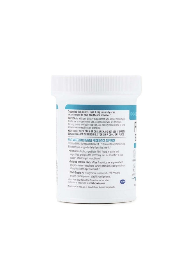 NatureWise Probiotics 60 Billion CFU - 17 Strains + Organic Prebiotics - Immune, Digestive & Gut Health Probiotic for Women & Men - Vegetarian, Gluten-Free, Non-GMO - 30 Capsules[1-Month Supply]