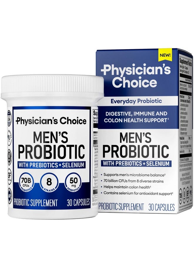 Physician's CHOICE Probiotics for Men - 70 Billion CFU - 8 Strains - w/Selenium & Organic Prebiotics - Supports Digestive Health, Microbiome, Colon, & Immune Health - Advanced Men's Probiotic - 30ct