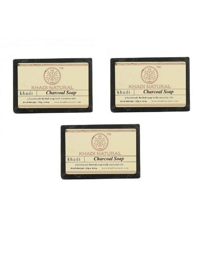 Herbal Natural Charcoal Soap| Deeply Cleanses And Detoxifies| Reduces Acne And Blackheads| Firms Up Skin| Suitable For All Skin Types| Pack Of 3 (125Gm*3) (375Gm)