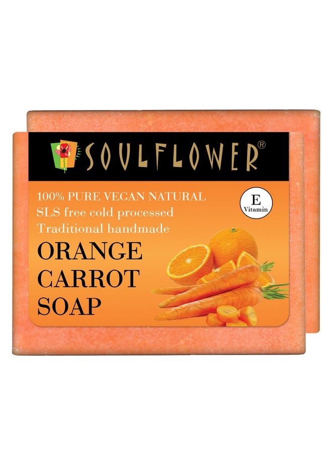 Orange Carrot Bath Soap For Soothing & Refreshing Skin, Moisturization, Enriched With Essential Oils, Exotic Herbs & Aroma Organic & Handmade, Grade 1 Bis Standard - (Pack Of 2) 150G Each