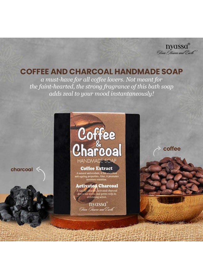 Coffee And Charcoal Handmade Soap 150 Gm With Natural Ingredients And A Strong Invigorating Fragrance. Features Coffee Extract And Activated Charcoal. No Paraben, Cruelty Free