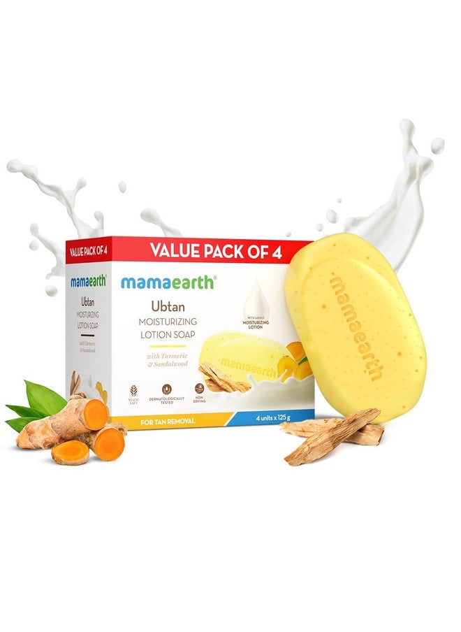 Ubtan Moisturizing Lotion Soap 125 G (Pack Of 4) | Removes Tan | Benefits Of Lotion In A Soap | Gently Exfoliates & Deeply Cleanses | Nourishes Dry Skin | Non Drying | Grade 1 Soap