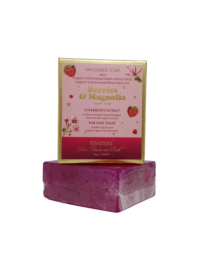 Berries & Magnolia Natural Handmade Bathing Soap | Strawberry Extract And Raw Cane Sugar | All Skin Type 150Gm