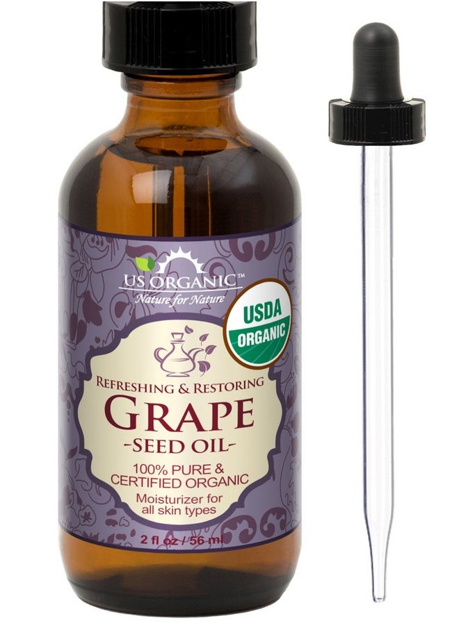 Grape Seed Oil, Usda Certified Organic, 100% Pure & Natural, Cold Pressed Virgin, Unrefined, In Amber Glass Bottle W/Glass Eye Dropper For Easy Application (2 Oz (56 Ml))