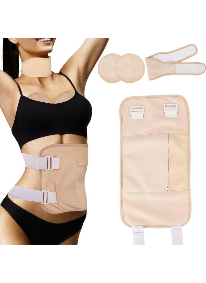 ® 4 Pack Castor Oil Pack Wrap, Reusable Organic Castor Oil Pack Kit Chests Waist And Neck Wrap For Liver Detox, Waist And Neck With Adjustable Elastic Strap Anti Oil Leak, Khaki