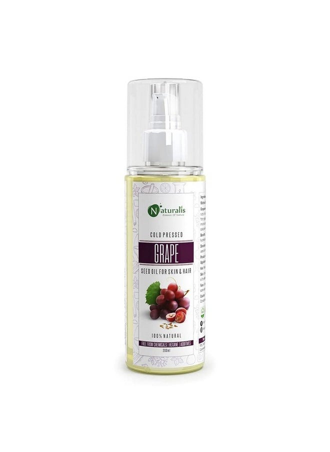 Essence Of Nature Cold Pressed Grapeseed Carrier Oil For Hair Growth, Skin Tightening, Face Massage And Acne, 200 Ml