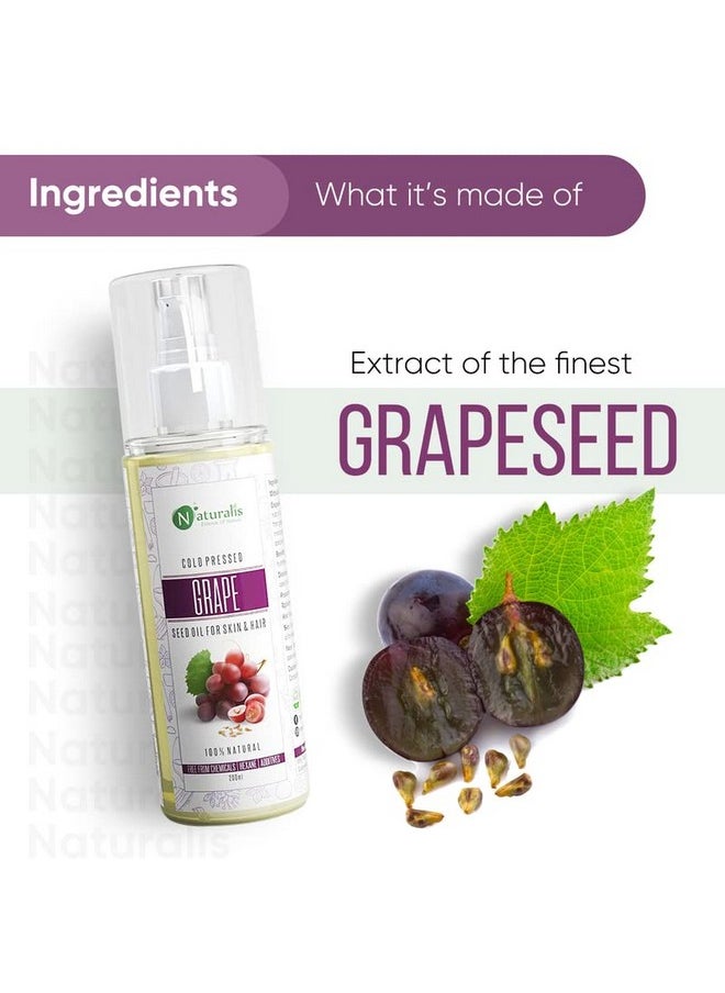 Essence Of Nature Cold Pressed Grapeseed Carrier Oil For Hair Growth, Skin Tightening, Face Massage And Acne, 200 Ml