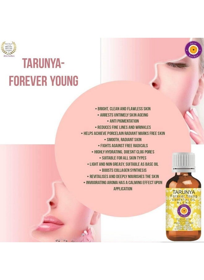 Tarunya - Forever Young - Anti Ageing Blend Of Patchouli, Cypress, Clary Sage, Myrrh, Frankincense, French Lavender Essential Oils In Chilean Rosehip Oil 15Ml (0.50 Oz)