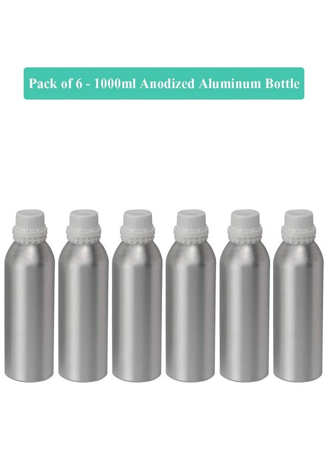 Multipurpose Anodized Aluminum Empty Bottle, 1000Ml (Pack Of 6) With B Drop Nozzle & Cap With Seal, For Beauty, Essential Oils, Blends, Skin Care, Travel, Toners, Cosmetic & Diy