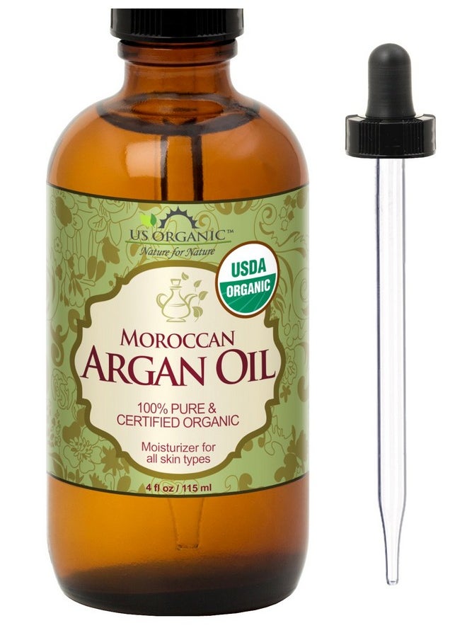 Moroccan Argan Oil, Cold-Pressed Virgin, Usda Certified, 100% Pure, Unrefined, For Hair, Skin, Nail & Cuticle Care, In Amber Glass Bottle, Sourced From Morocco (4 Oz (Large))