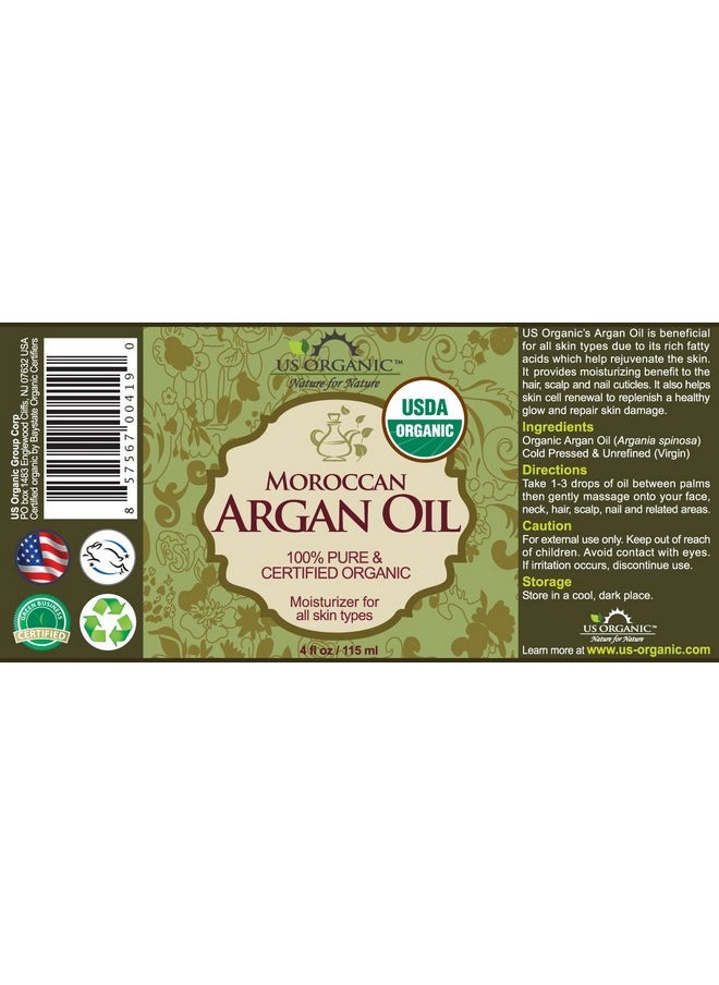 Moroccan Argan Oil, Cold-Pressed Virgin, Usda Certified, 100% Pure, Unrefined, For Hair, Skin, Nail & Cuticle Care, In Amber Glass Bottle, Sourced From Morocco (4 Oz (Large))