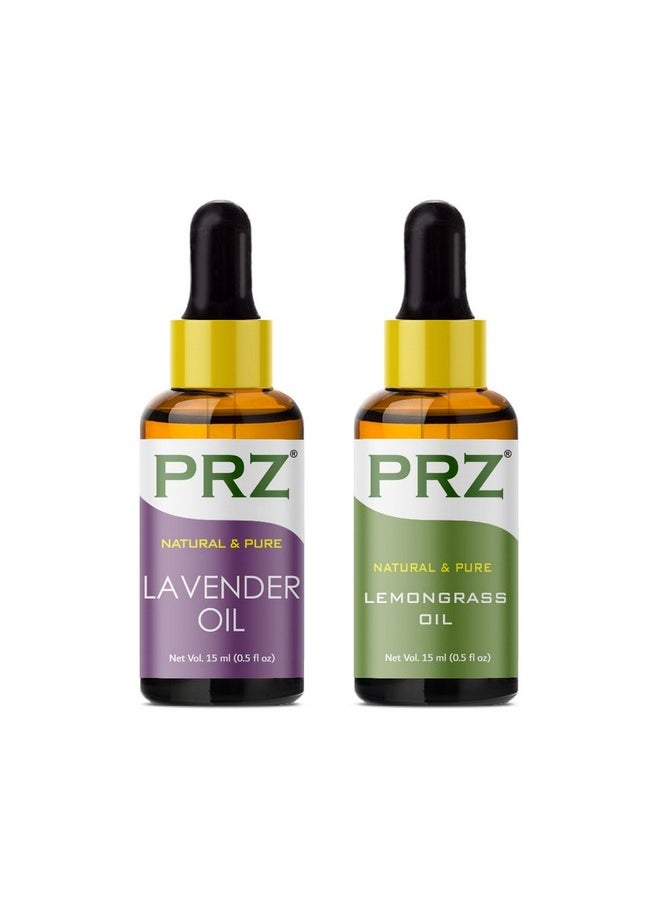 Combo Of Lavender & Lemongrass Essential Oil, 100% Pure Natural & Therapeutic Grade Oil For Aromatherapy, Body Massage, Skin Care & Hair Growth (15Ml Each)