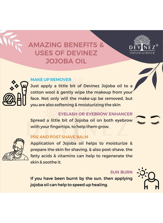 Jojoba Oil, 100% Pure Virgin Cold Pressed, Unrefined, Exceptional Moistruizer For Skin, Hair, Scalp, Nails Perfect For Sensitive & Dry Skin, 15Ml