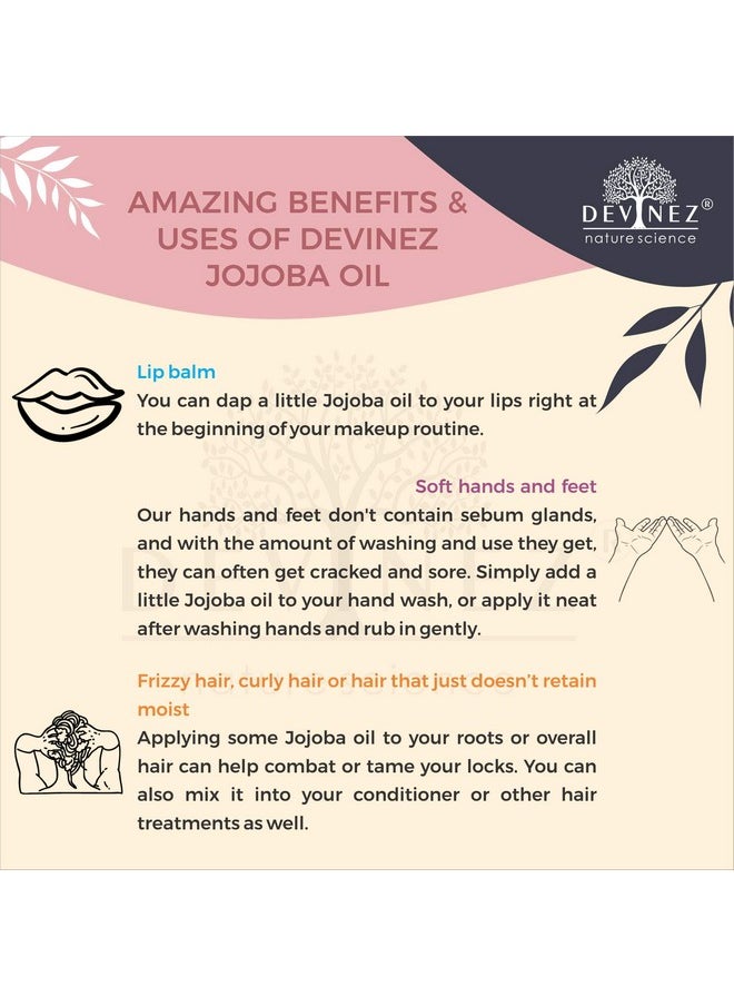 Jojoba Oil, 100% Pure Virgin Cold Pressed, Unrefined, Exceptional Moistruizer For Skin, Hair, Scalp, Nails Perfect For Sensitive & Dry Skin, 15Ml