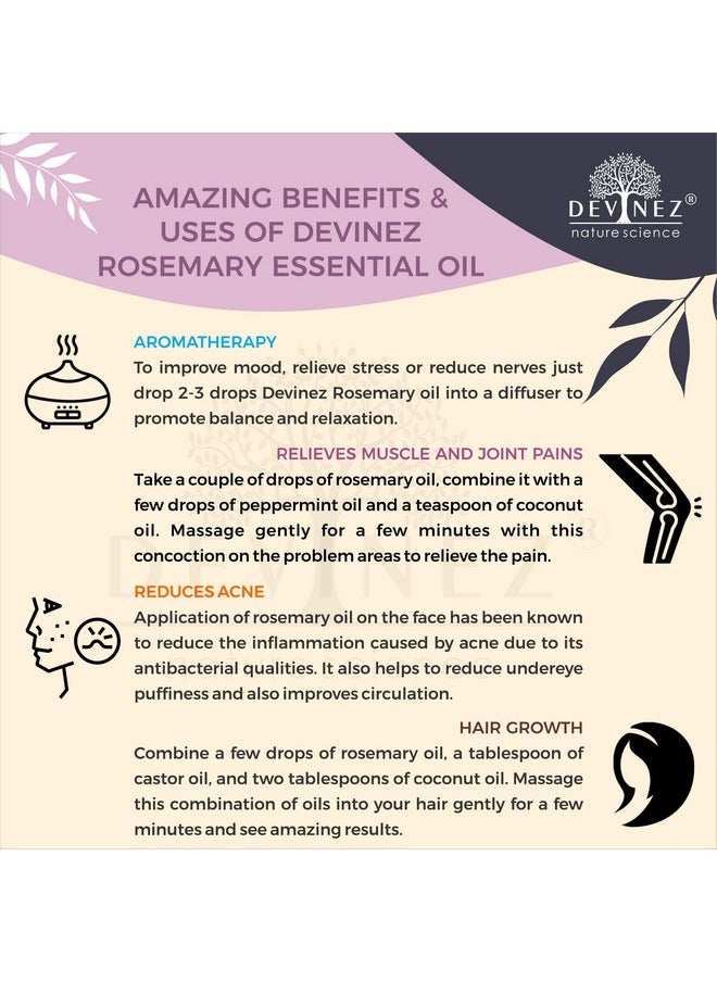 Rosemary Essential Oil, 10Ml In Glass Bottle, 100% Pure, Natural, Undiluted & Therapeutic Grade, Natural Relaxant, Skin Care, Aromatherapy, Hair Conditioner