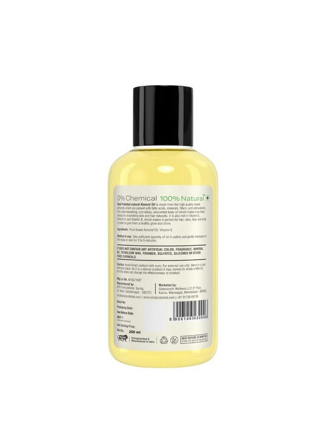 Pure Sweet Almond Oil, Cold-Pressed, Virgin Grade, Organic Oil, Natural Nourishment For Hair, Face