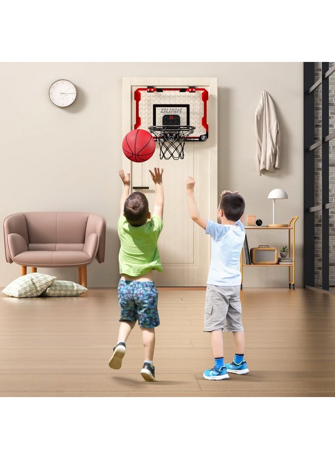 Basketball Hoop Indoor, Mini Basketball Hoop With 4 Balls & Electronic Scoreboard, Over The Door Basketball Hoop, Basketball Toys For Boys Girls Age 5 6 7 8 9 10 11 12 - Kids & Teens Gift Ideas