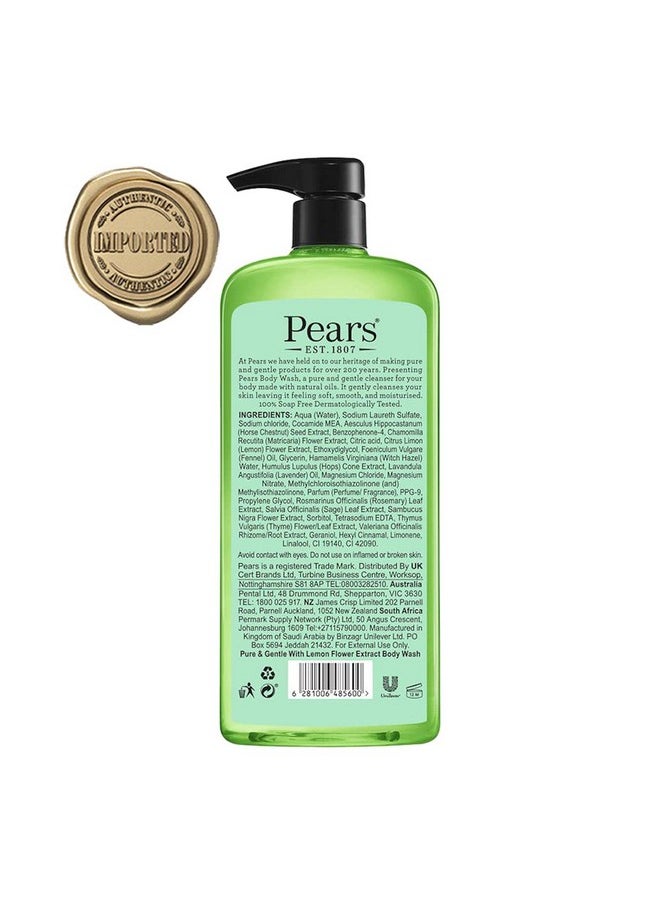 Pure & Gentle Shower Gel, Body Wash With Oil Clear Formula For Removing Excess Oil With Lemon Flower Extracts, 100% Soap Free, Imported, 750 Ml