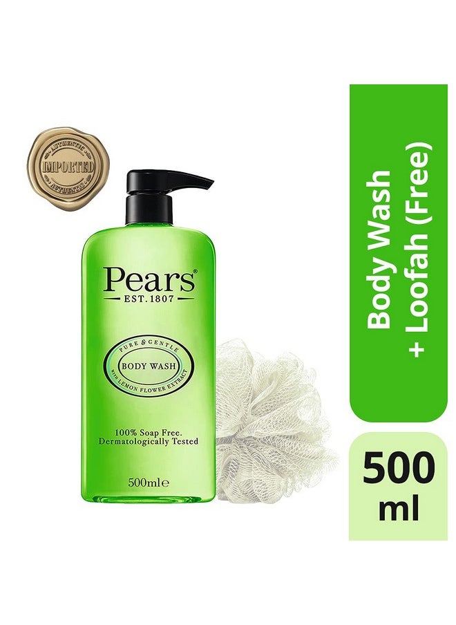 Pure & Gentle Lemon Flower Extract Body Wash With Glycerin, Dermatogically Tested, 100% Soap Free Shower Gel,Imported,500 Ml (Free Loofah)