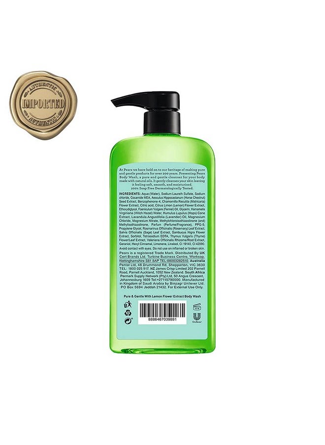 Pure & Gentle Lemon Flower Extract Body Wash With Glycerin, Dermatogically Tested, 100% Soap Free Shower Gel,Imported,500 Ml (Free Loofah)