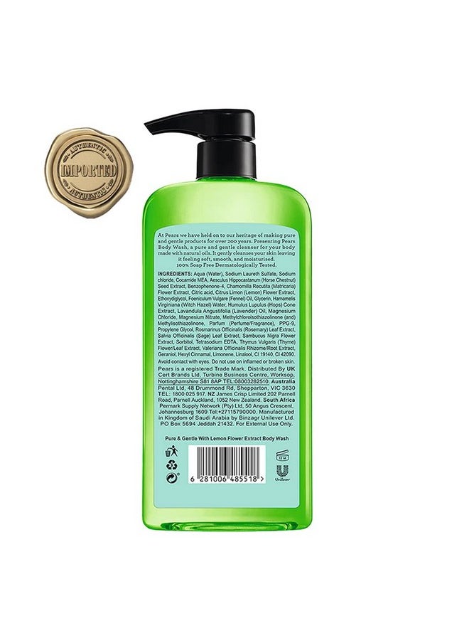 Pure & Gentle Shower Gel, Body Wash With Oil Clear Formula For Removing Excess Oil With Lemon Flower Extracts, 100% Soap Free, Imported, 500 Ml