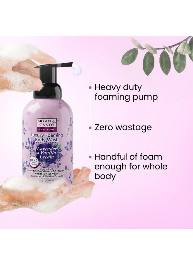 Luxury Foaming Body Wash With Pentavitin,Pro Vit B5,Argan Oil,Aloe Vera, Skin Friendly Ph 5.5, All Skin Types, 400 Ml (Lavender & Vanilla)