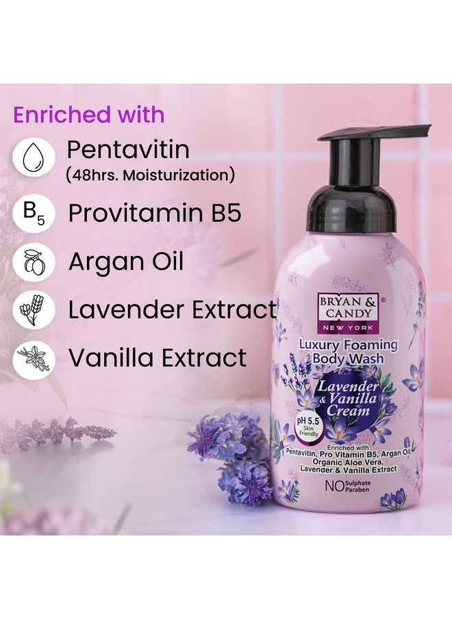 Luxury Foaming Body Wash With Pentavitin,Pro Vit B5,Argan Oil,Aloe Vera, Skin Friendly Ph 5.5, All Skin Types, 400 Ml (Lavender & Vanilla)