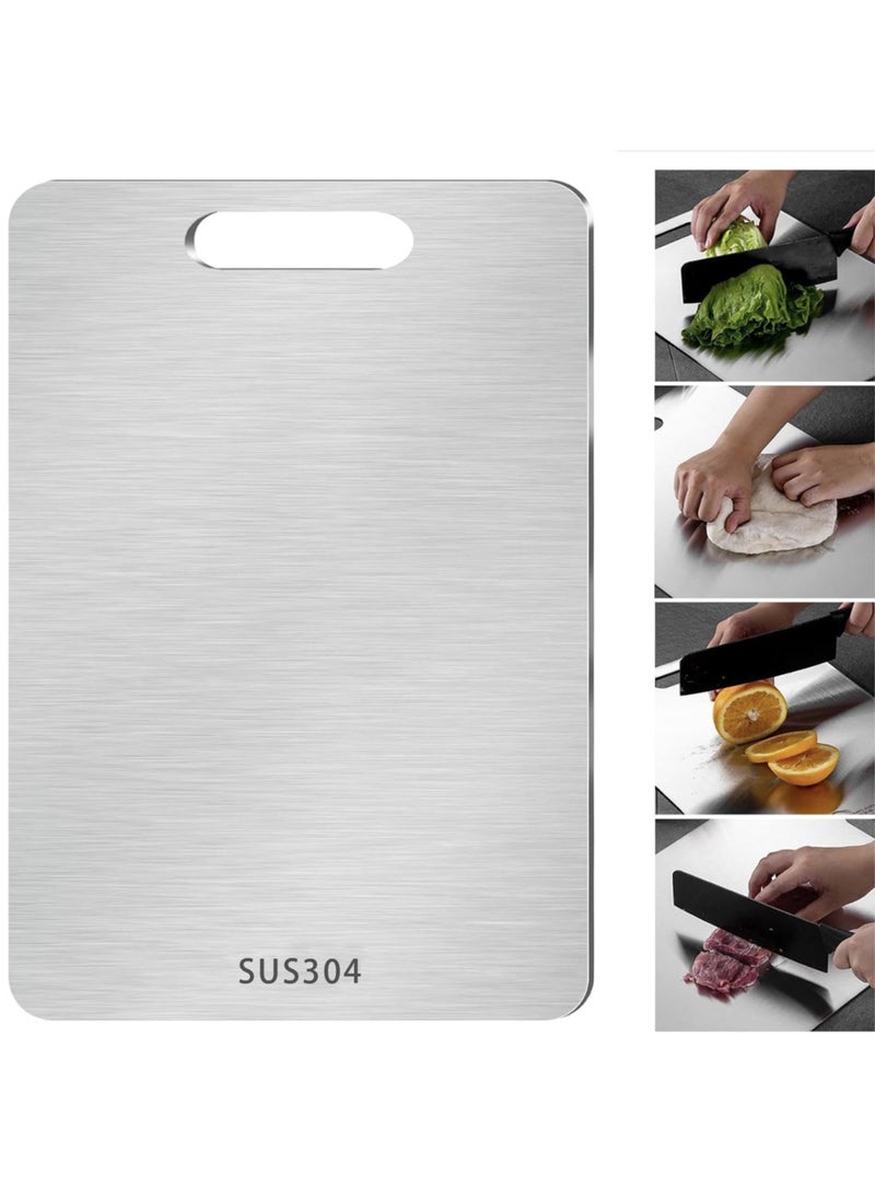 Stainless Steel Cutting Board - Titanium Cutting Board,Double-Sided Food Grade Cutting Board,Chopping Boards Cutting Mat kitchen Necessities for Home Outdoor Camping Meal Prep（34×23CM), Easy to Clean (SUS304 Standard Edition)